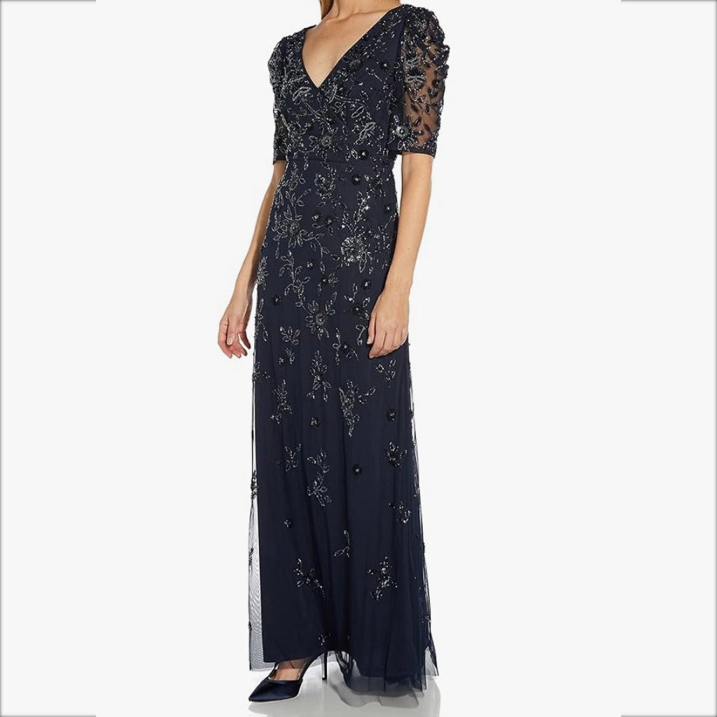 Mother Of The Bride Adrianna Papell Beaded Dress Midnight Navy Size14